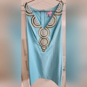 Lilly Pulitzer Turquoise Dress with Gold and White Accents